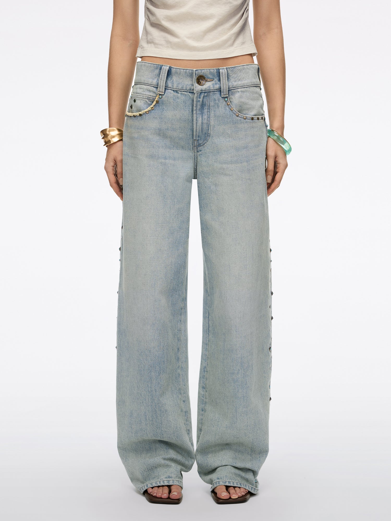 Stud-Embellished Straight-Leg Jeans