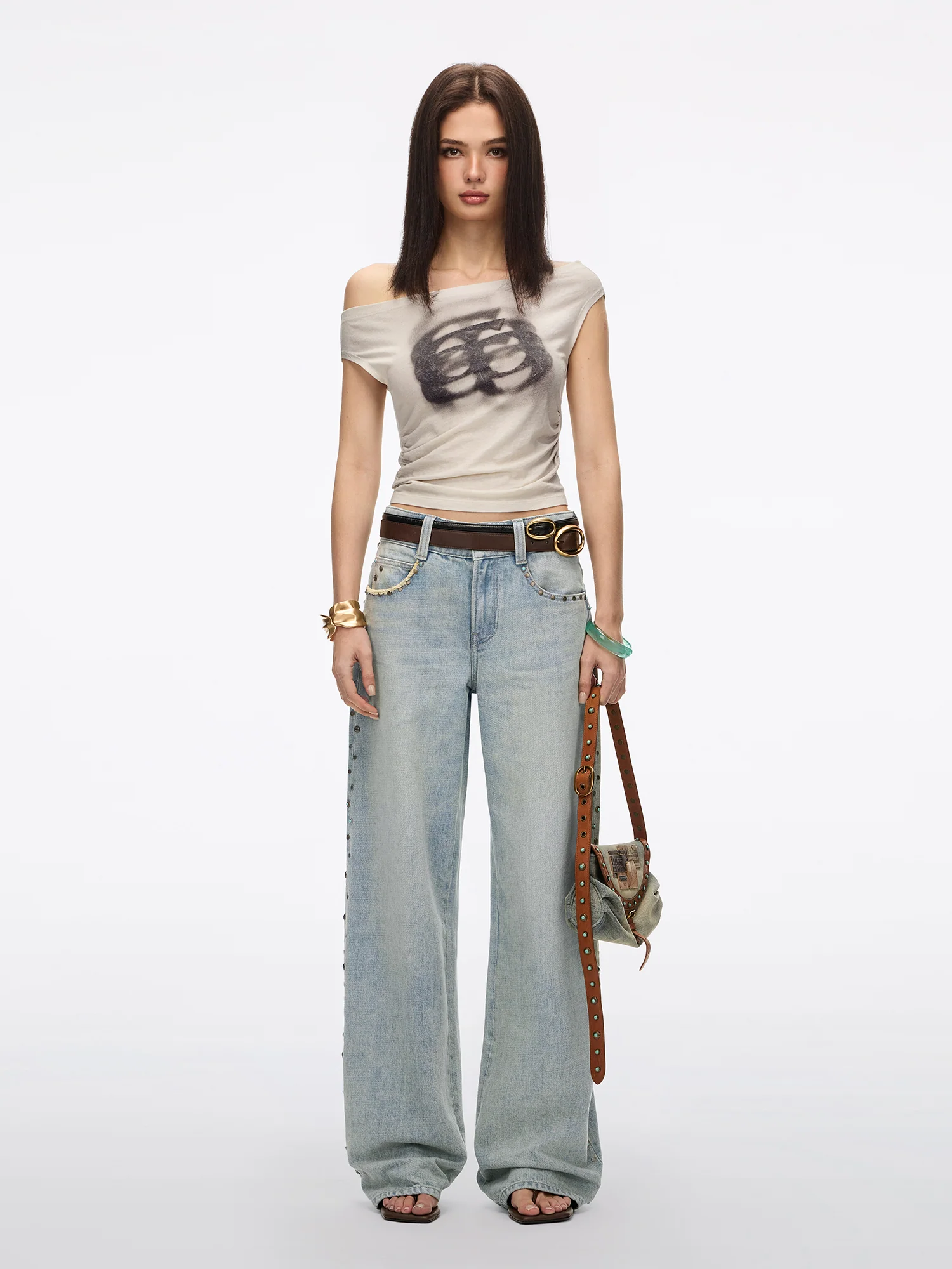 Stud-Embellished Straight-Leg Jeans - Image 2