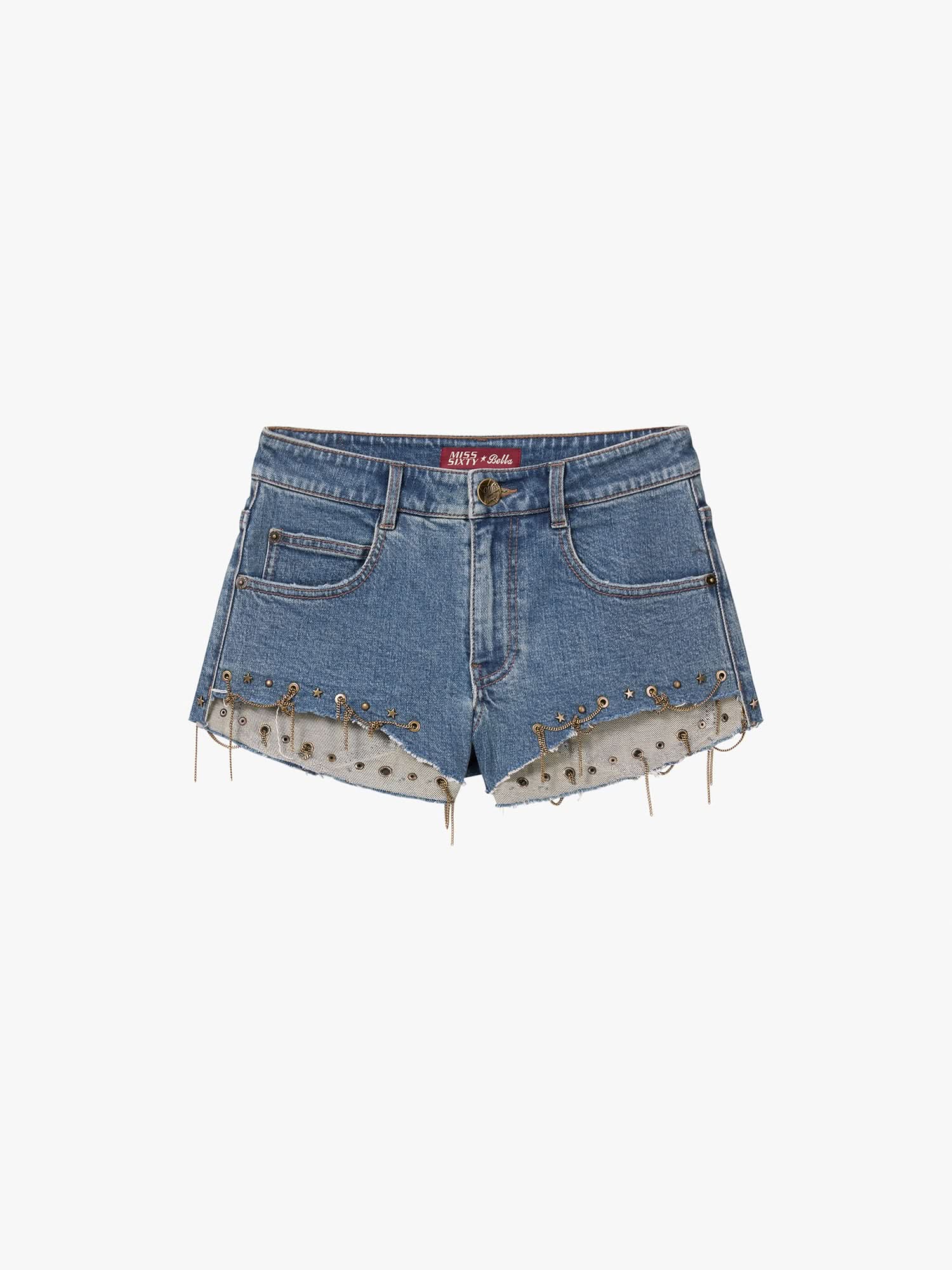 Studded Chain Denim Shorts - Image 6
