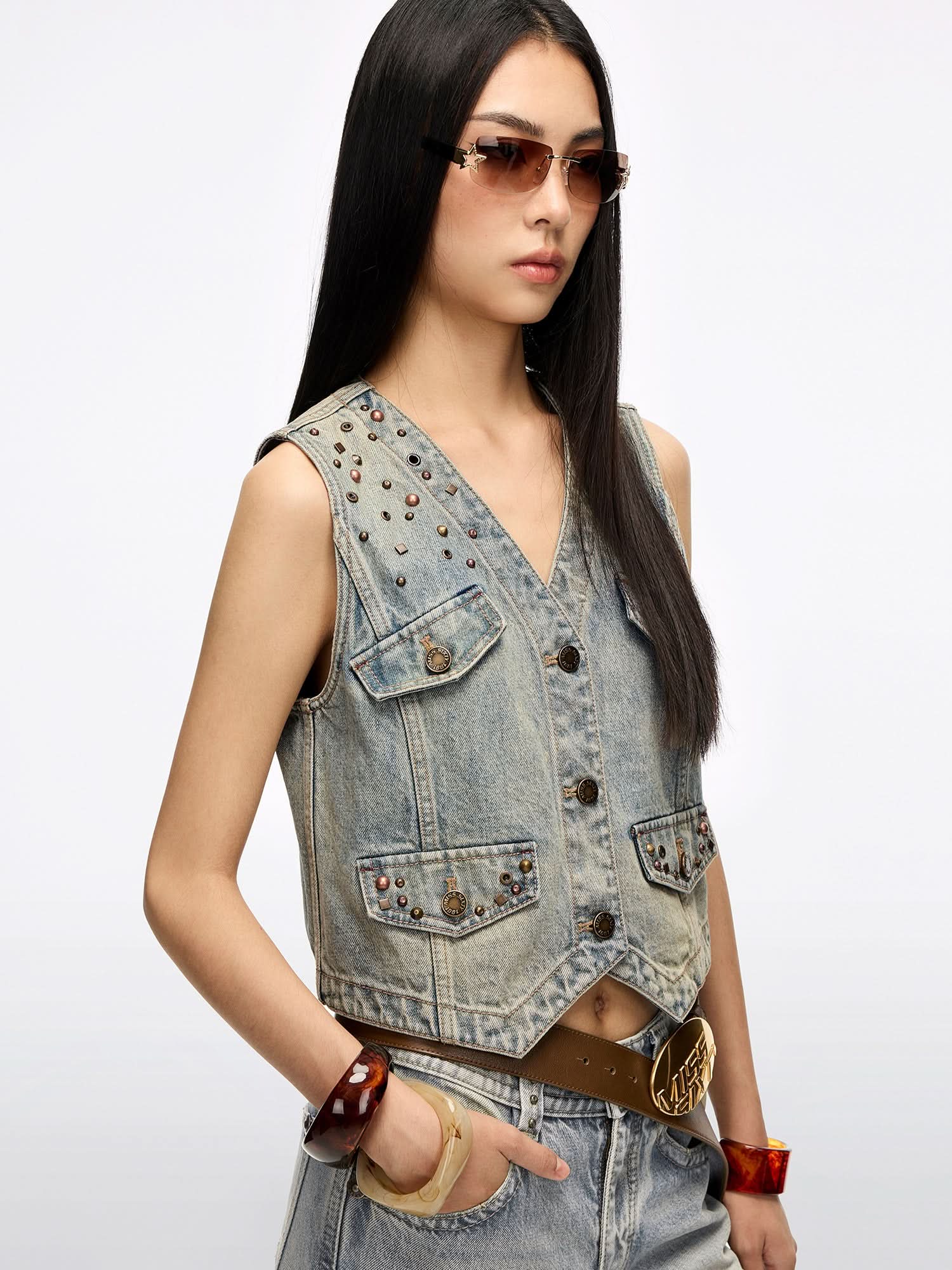 Studded Denim Vest - Image 3