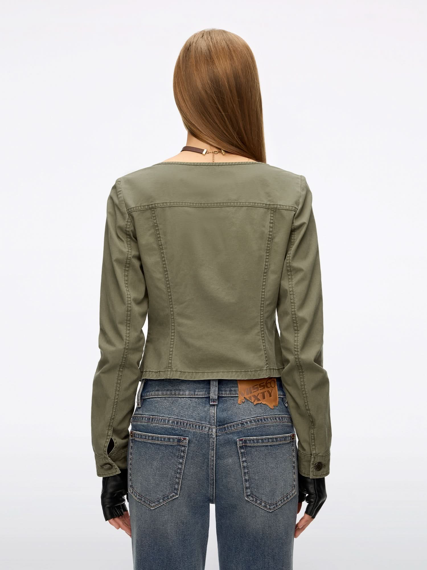 Studded Zipper Denim Shirt - Image 2