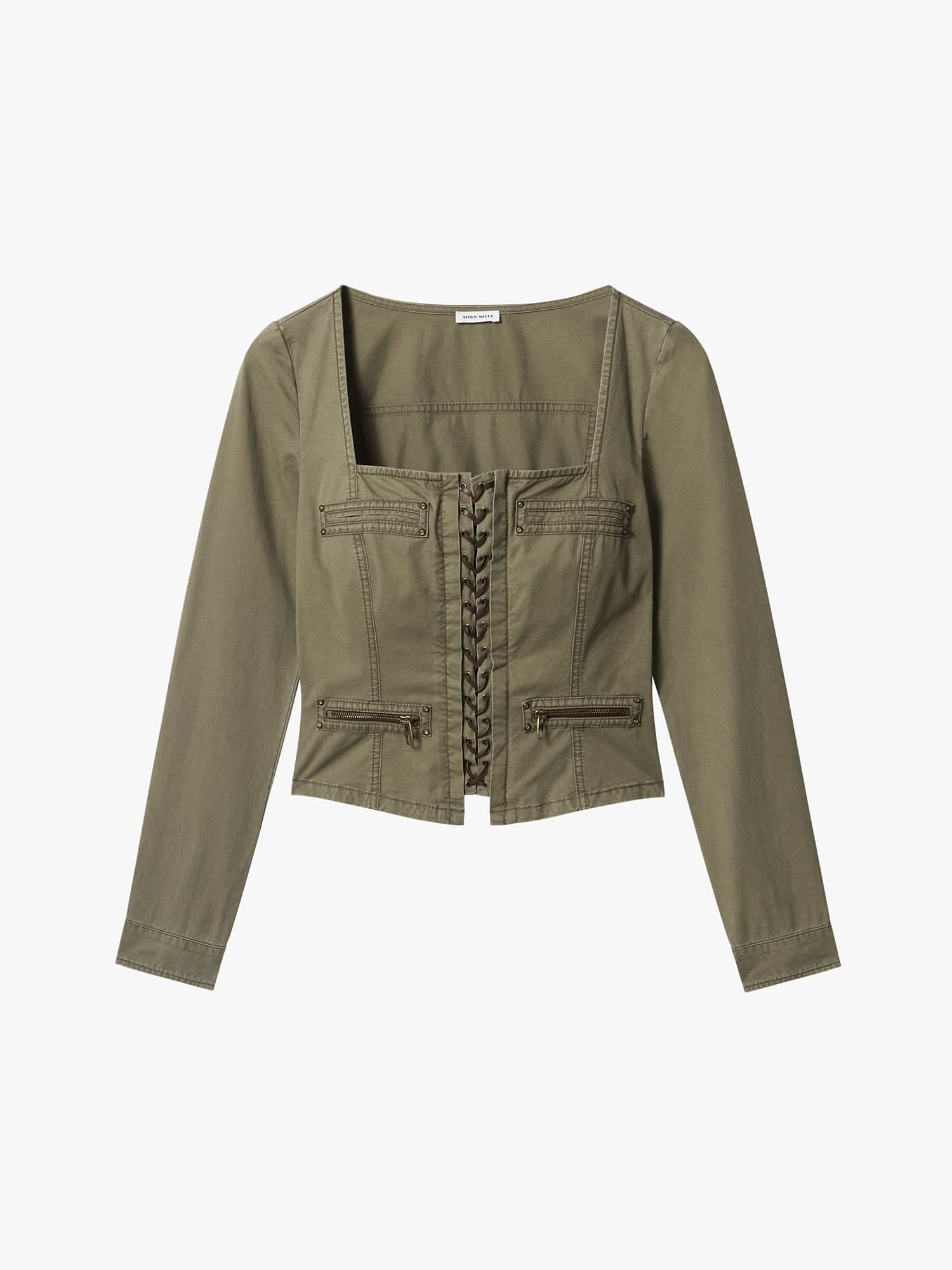 Studded Zipper Denim Shirt - Image 5