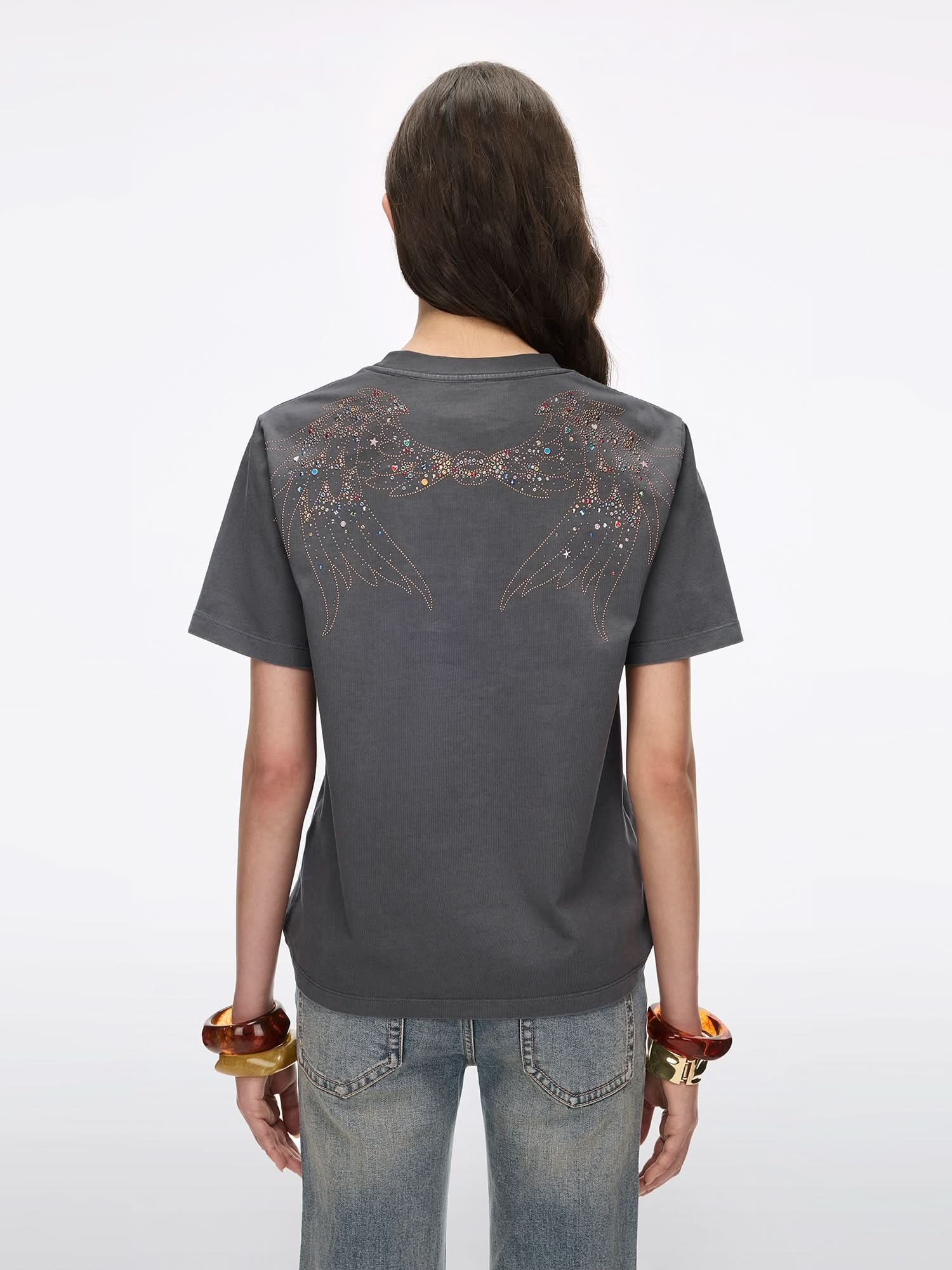 T-Shirt with Rhinestone Details - Image 2