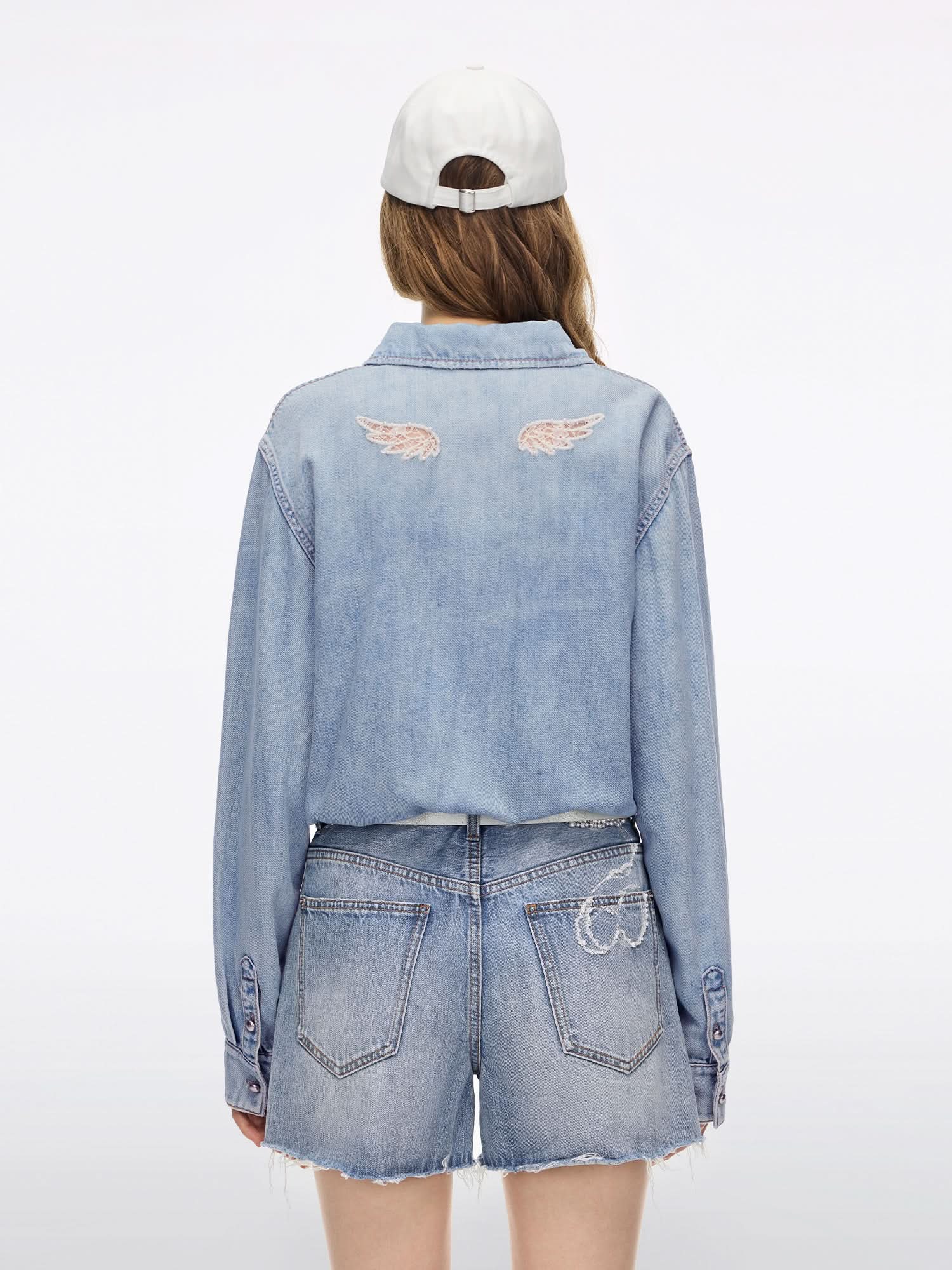 Wing Cutout Denim Shirt - Image 2