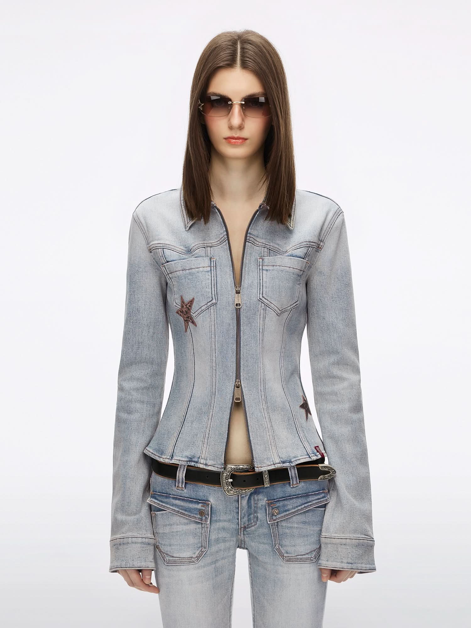 Zipper Denim Shirt - Image 2