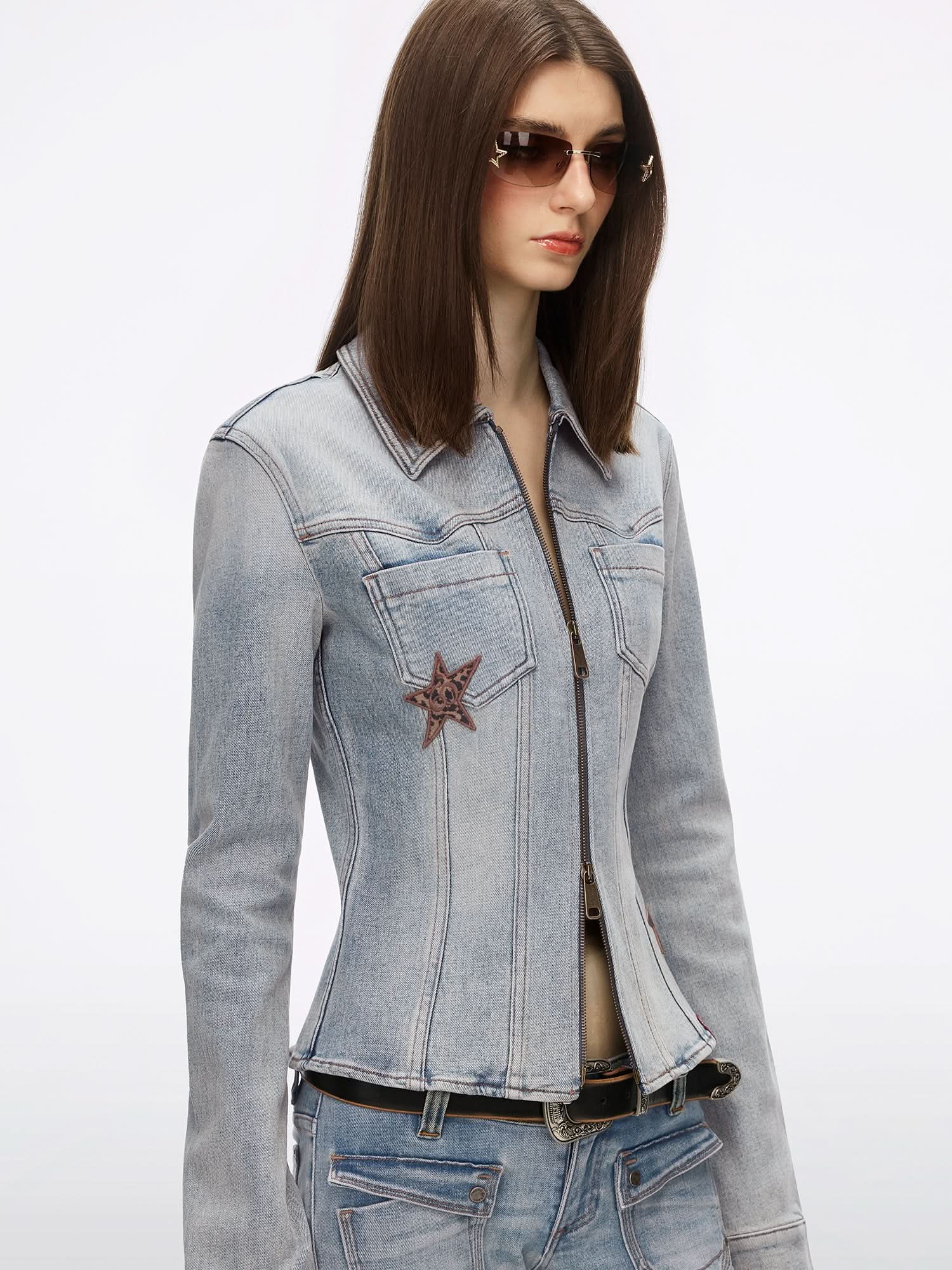 Zipper Denim Shirt - Image 4